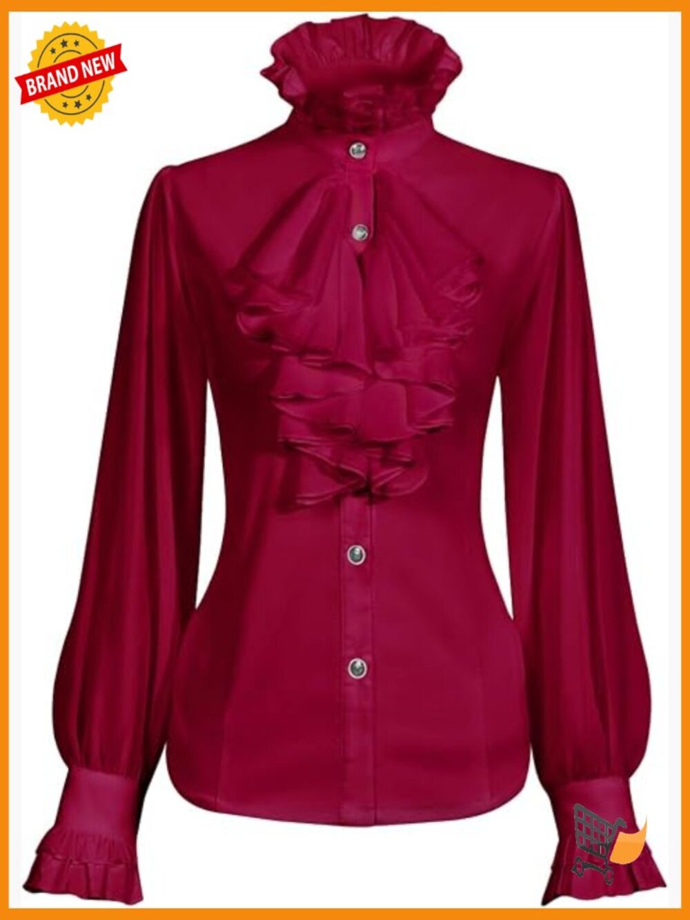 Victorian Vintage Long Sleeve Blouse Ruffle Stand Collar Gothic Medieval Top